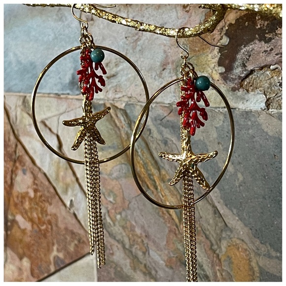 🎁 Red Circle Coral Earrings - Picture 4 of 5